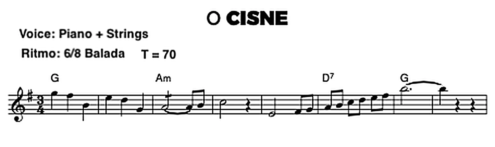 Primeira linha da partitura O Cisne